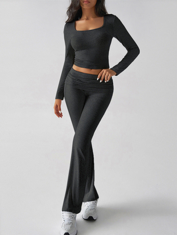 Autumn/Winter Y2K Casual Fitted U-Neck Long Sleeve Top & Flared Pants Set 5