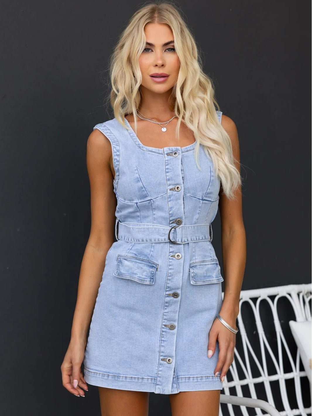 Fashionable Spring And Summer Casual Slim Denim Sleeveless Dress 4