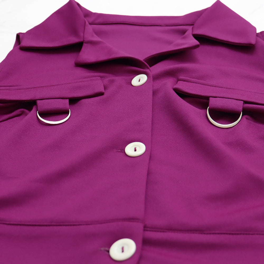 Solid turndown Collar Vest Casual High Waist Straight Leg Trousers Two-Piece Set 20