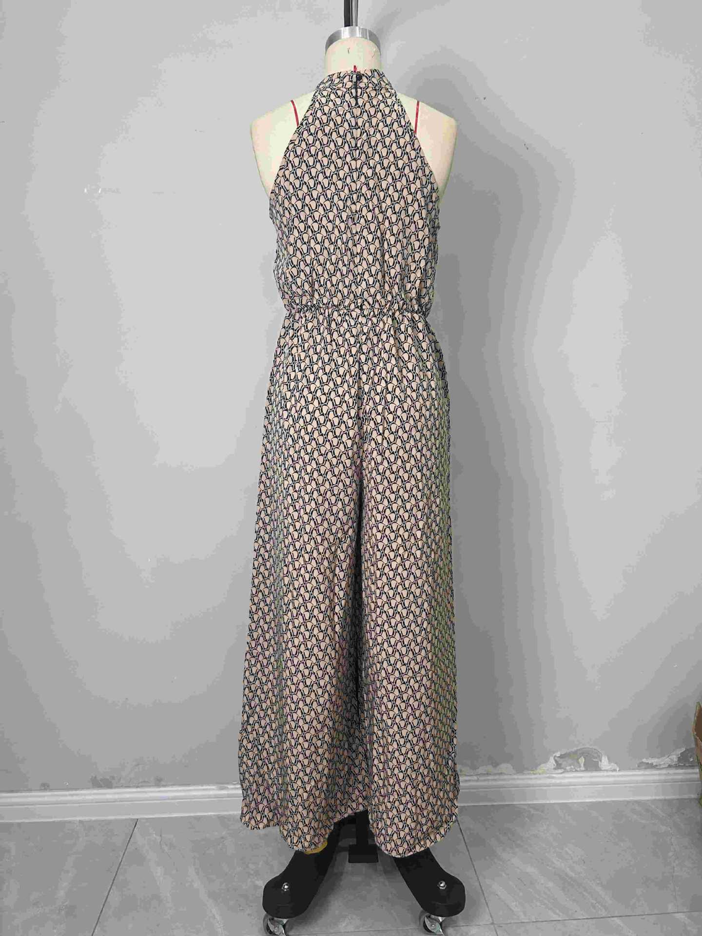 Women's Elastic Waist High-Neck Sleeveless Floral Wide-Leg Casual Jumpsuit 8