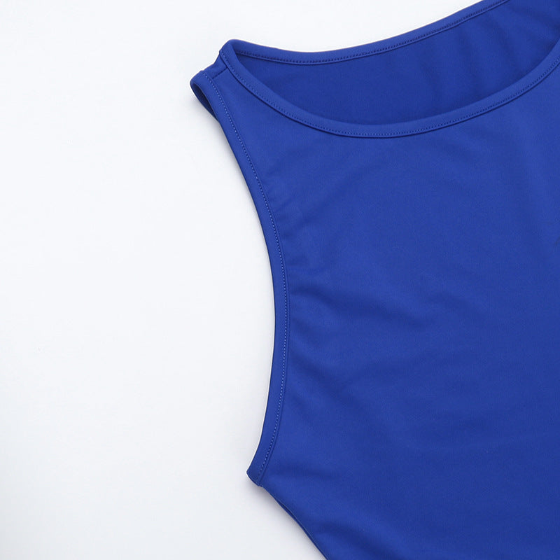 Women Round Neck Sleeveless Sexy Solid Dress 11