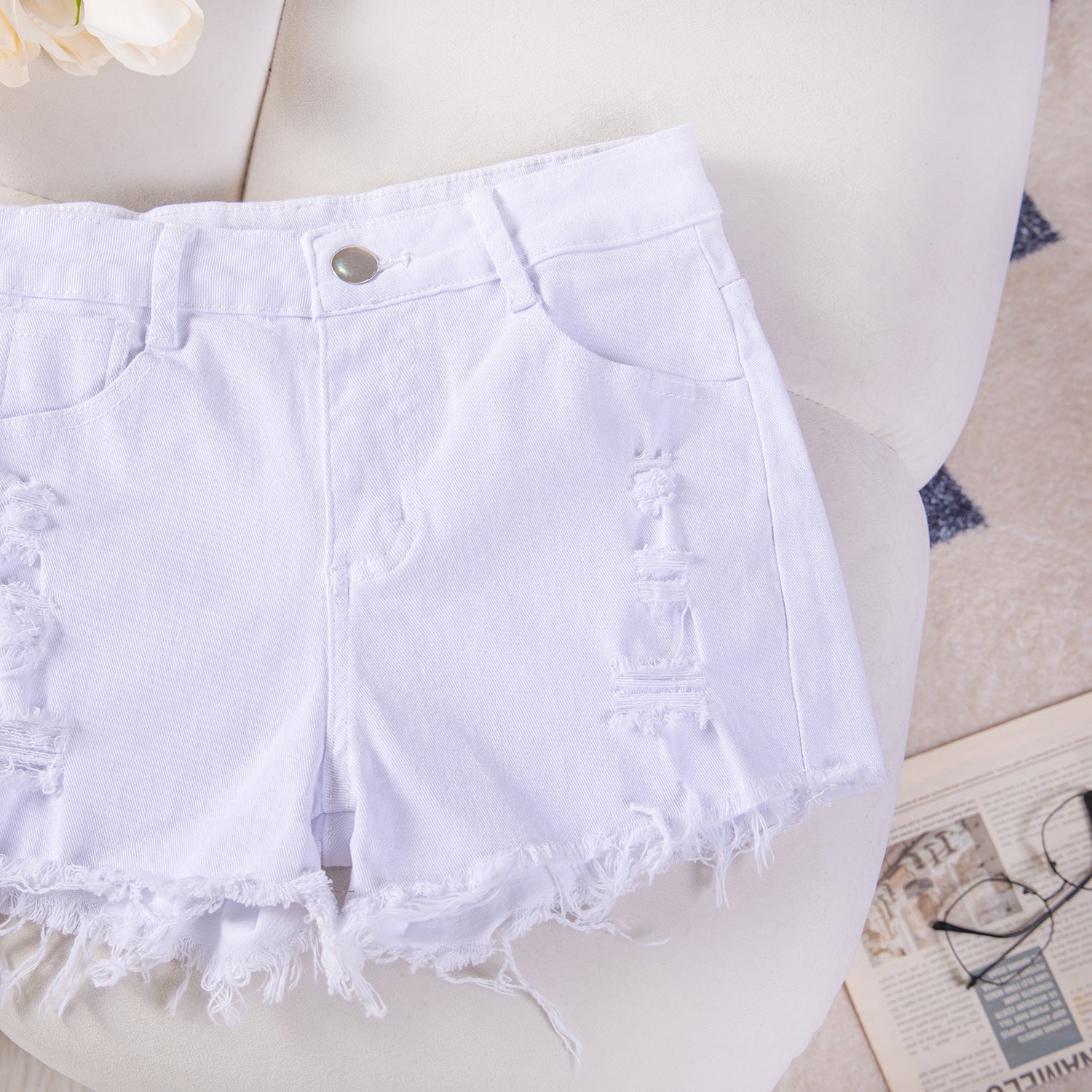 Sexy Casual High-Waist Plus Size Ripped Denim Shorts 25