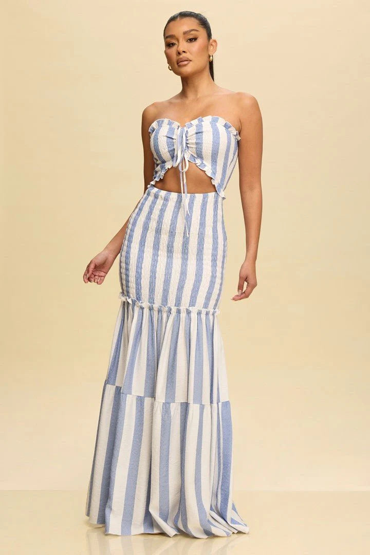 Women Printed Strapless Hollow Dress 3