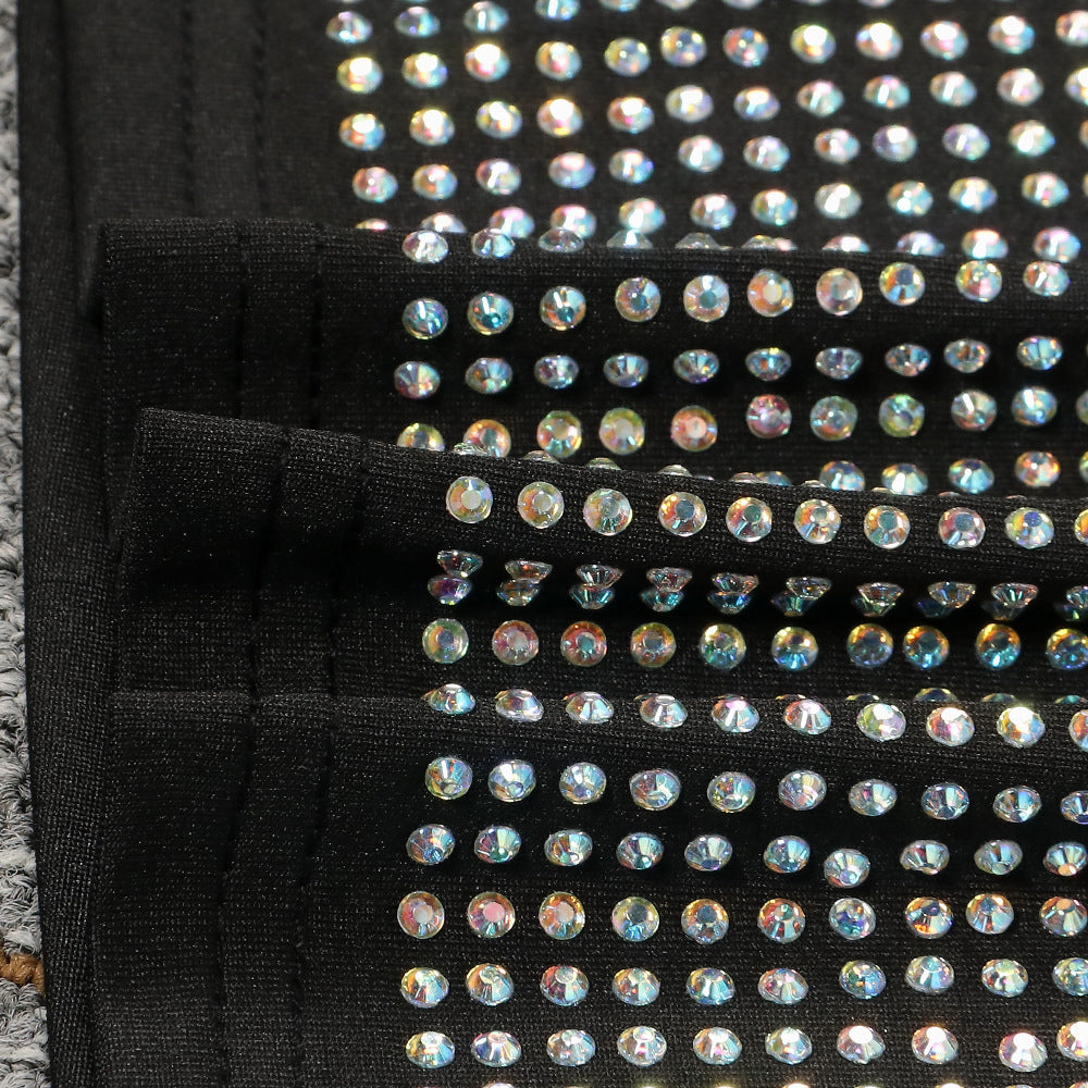 Sexy diamond-encrusted deep V-wrapped chest strap two-piece skirt set 34