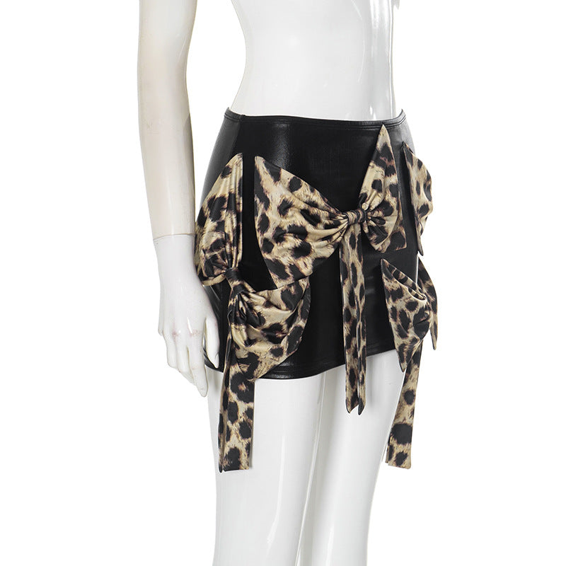 Women's Leopard Bow Decoration Slim Sexy Mini Skirt 6