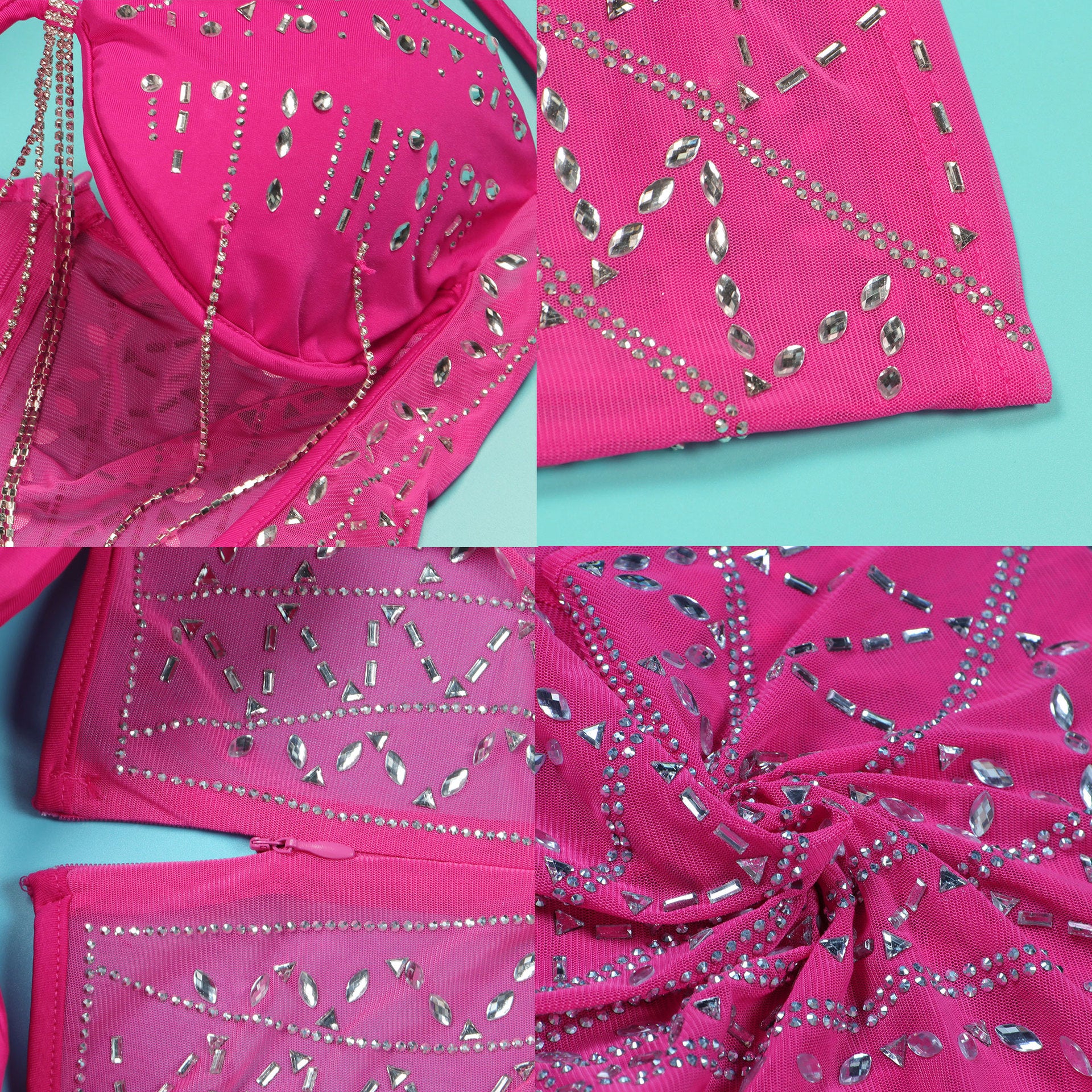 Women Sexy Beaded Tassel See-Through Bodycon Dress 26