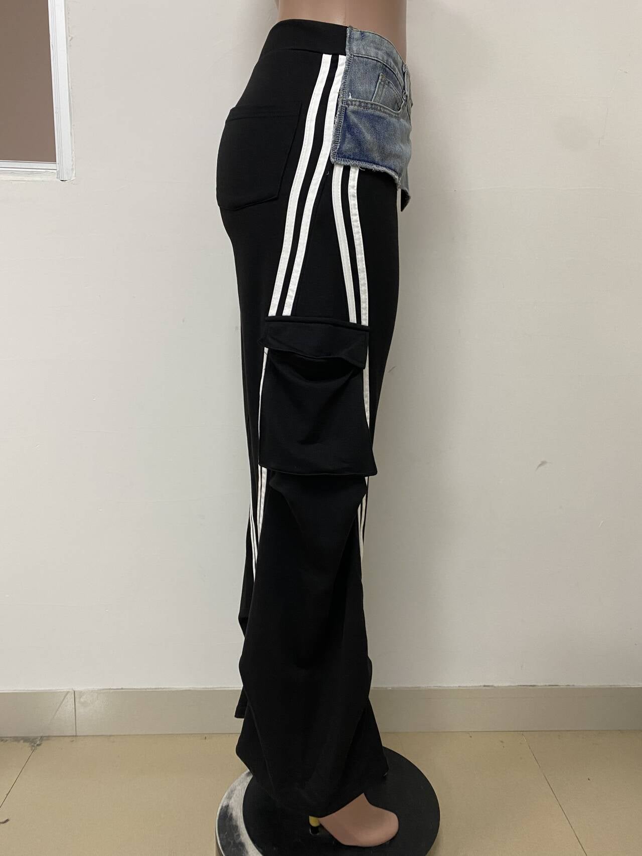 Women's Fashion Denim Patchwork Loose Straight Pants 8