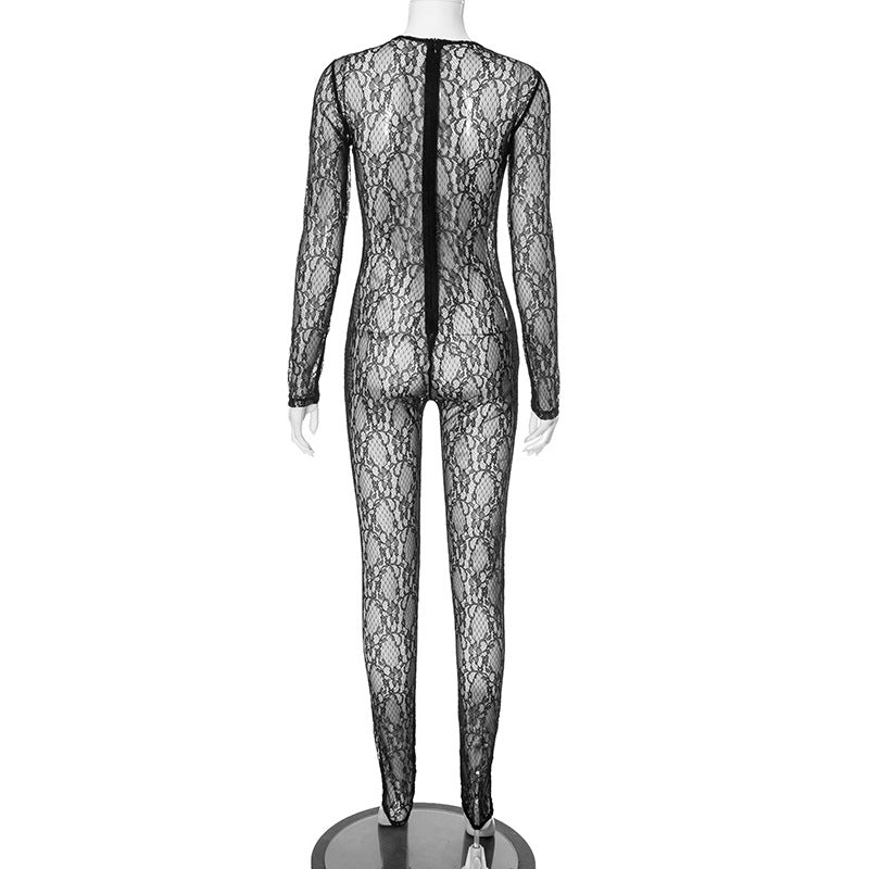 Women spring Summer sexy lace See-Through jumpsuit 8