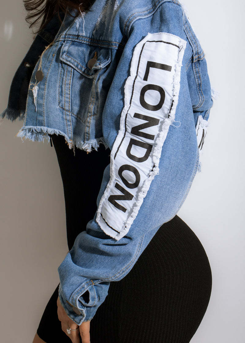 Long sleeve patch mini denim jacket 8