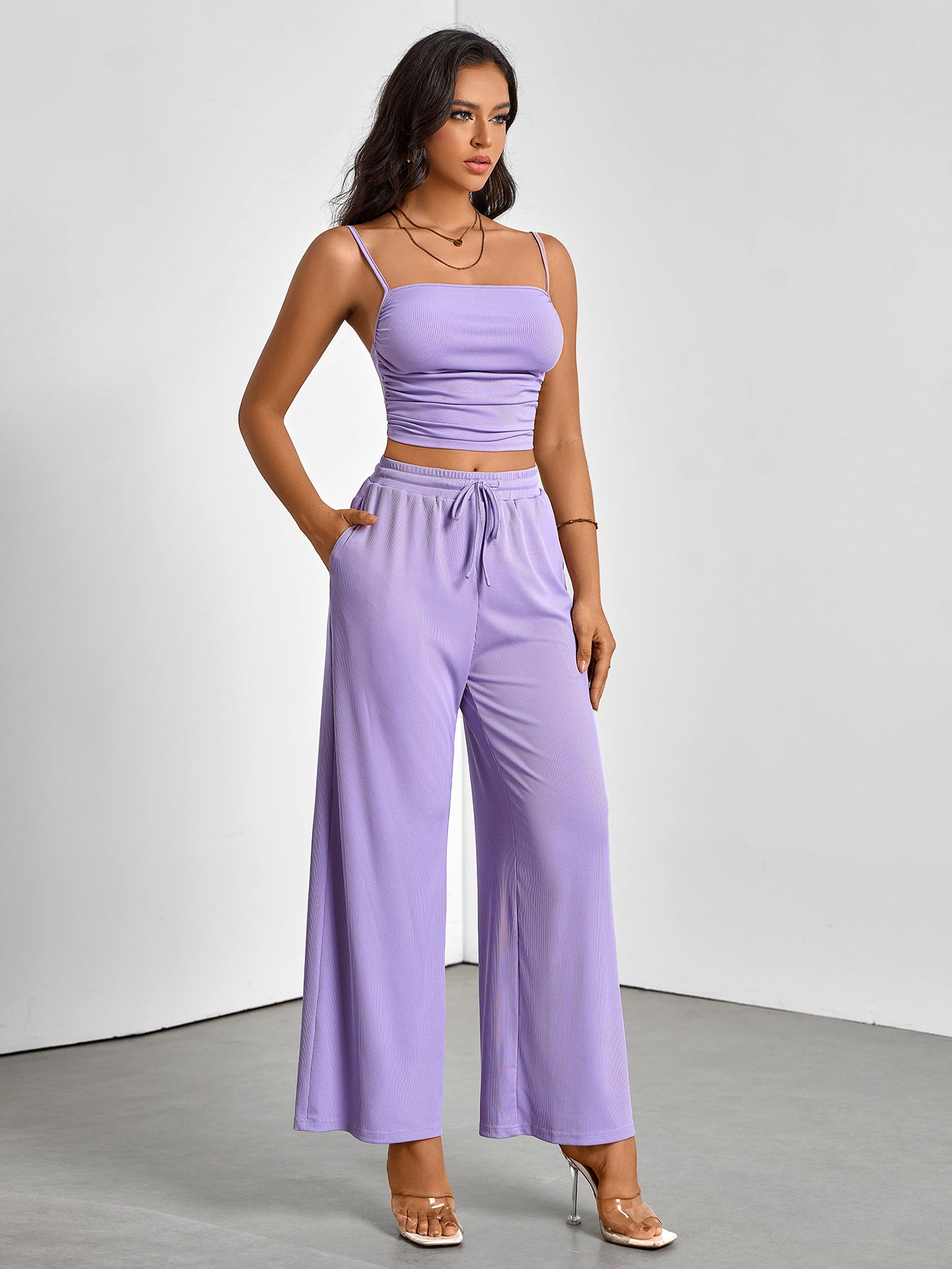 Summer Women's Casual Strap Vest Wide Leg Pants Sexy Comfortable Two-Piece Set 4