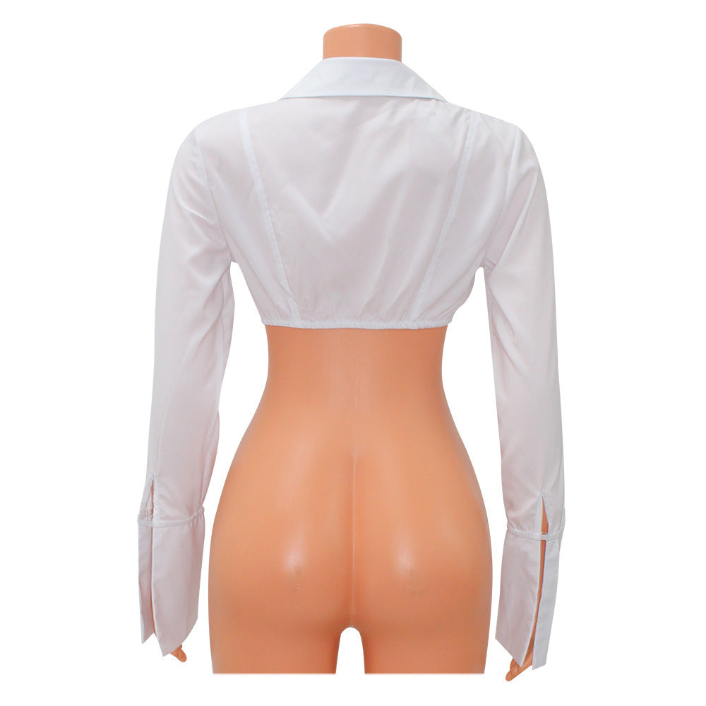Women Sexy Long Sleeve Crop Shirt 8