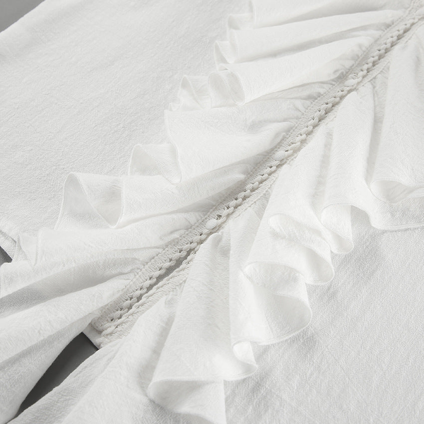 Women Lace Sexy V-Neck Retro Ruffle Shirt 16