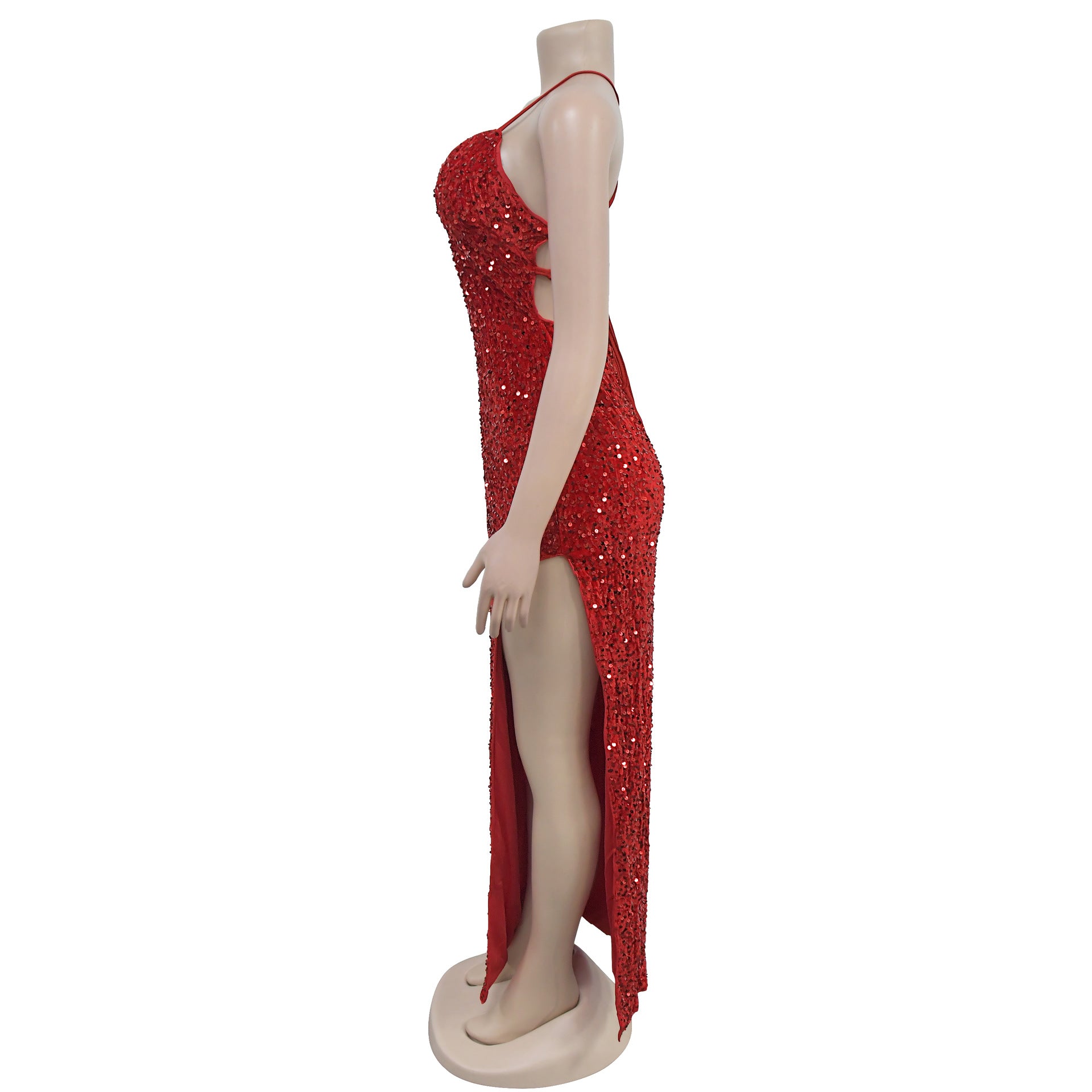 Women's Fashion Sequin Strap Backless Slit Evening Dress 27