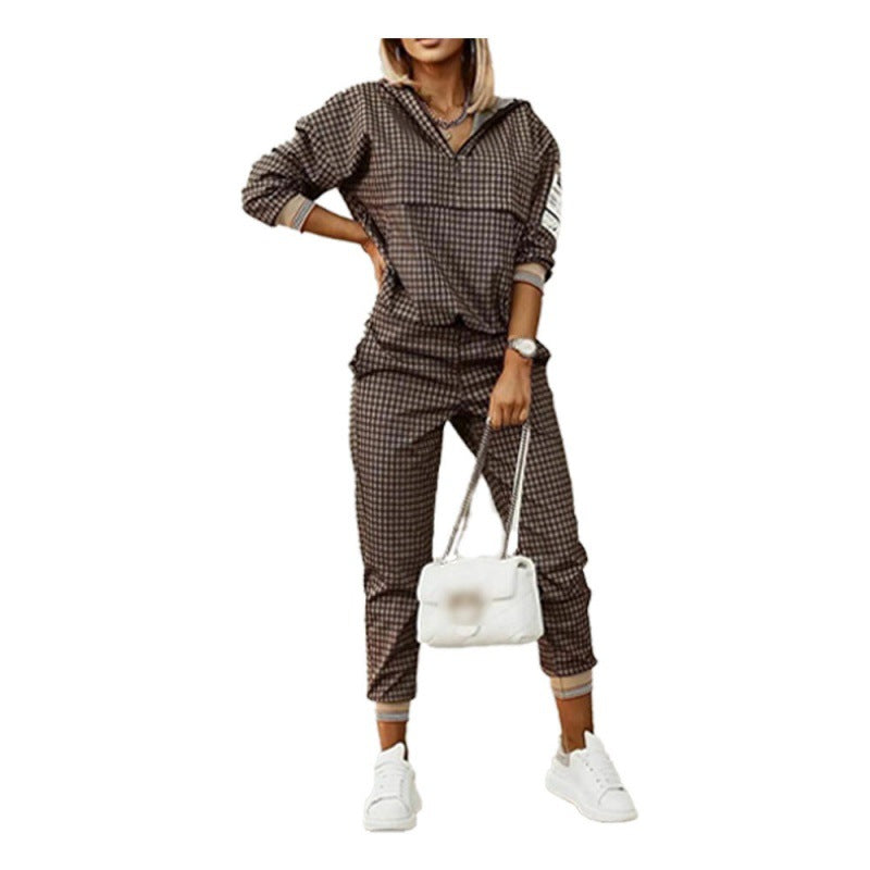 Women Printed Long Sleeve Top and Trousers Two-piece Set 3