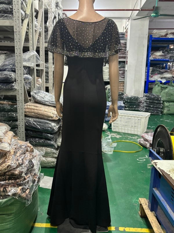 Bride Cape Solid Sleeveless V-Neck Long Mermaid Wedding Evening Dress Two Piece Set 18