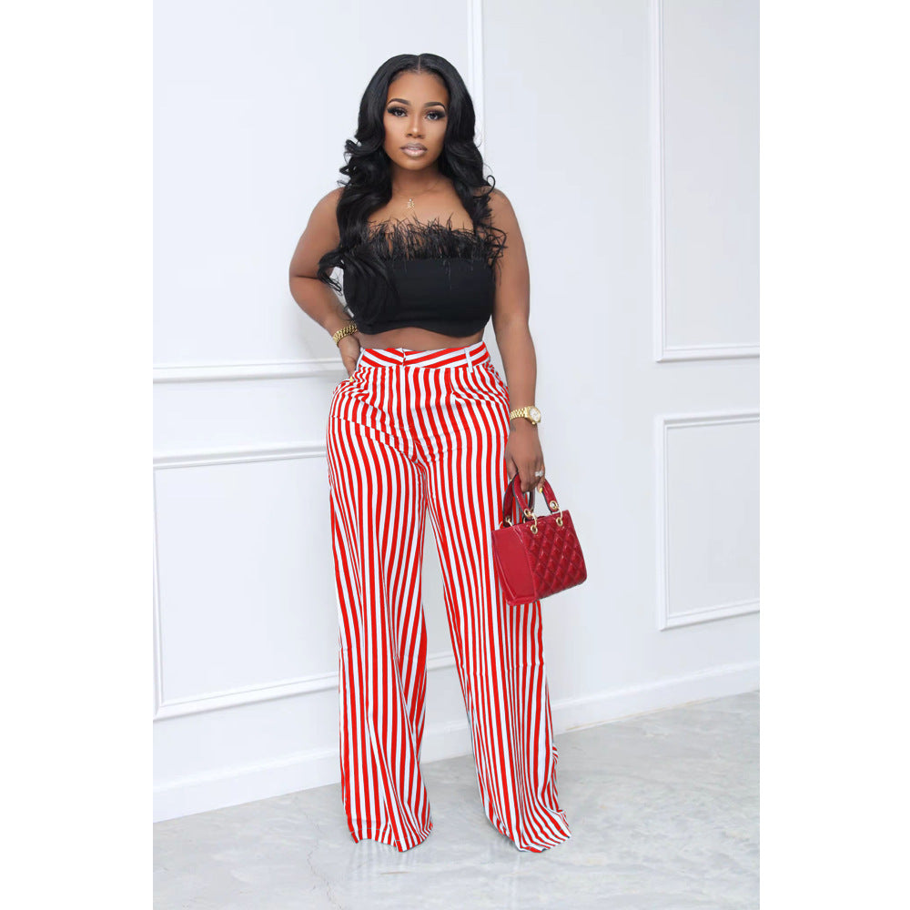 Sexy Ladies Striped Wide Leg Pants (No Stretch) 7
