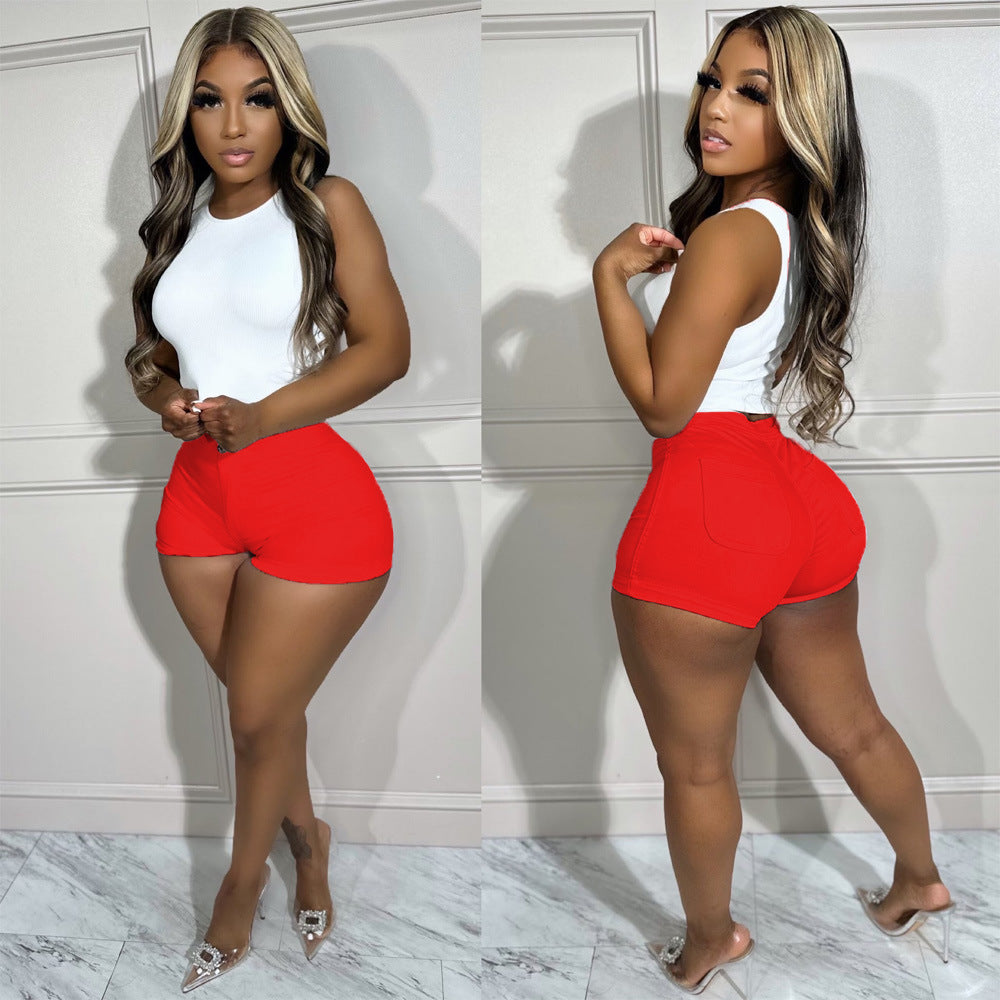 Elastic High-Waist Pocket Shorts