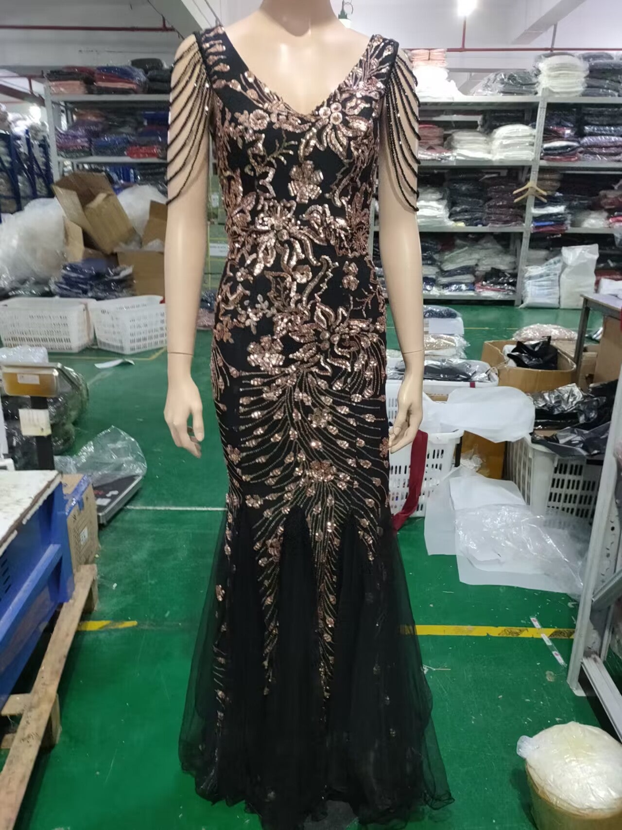 Sequin Mesh Beaded Chic Elegant Annual Meeting Long Fishtail Sequin Sexy Dress 16