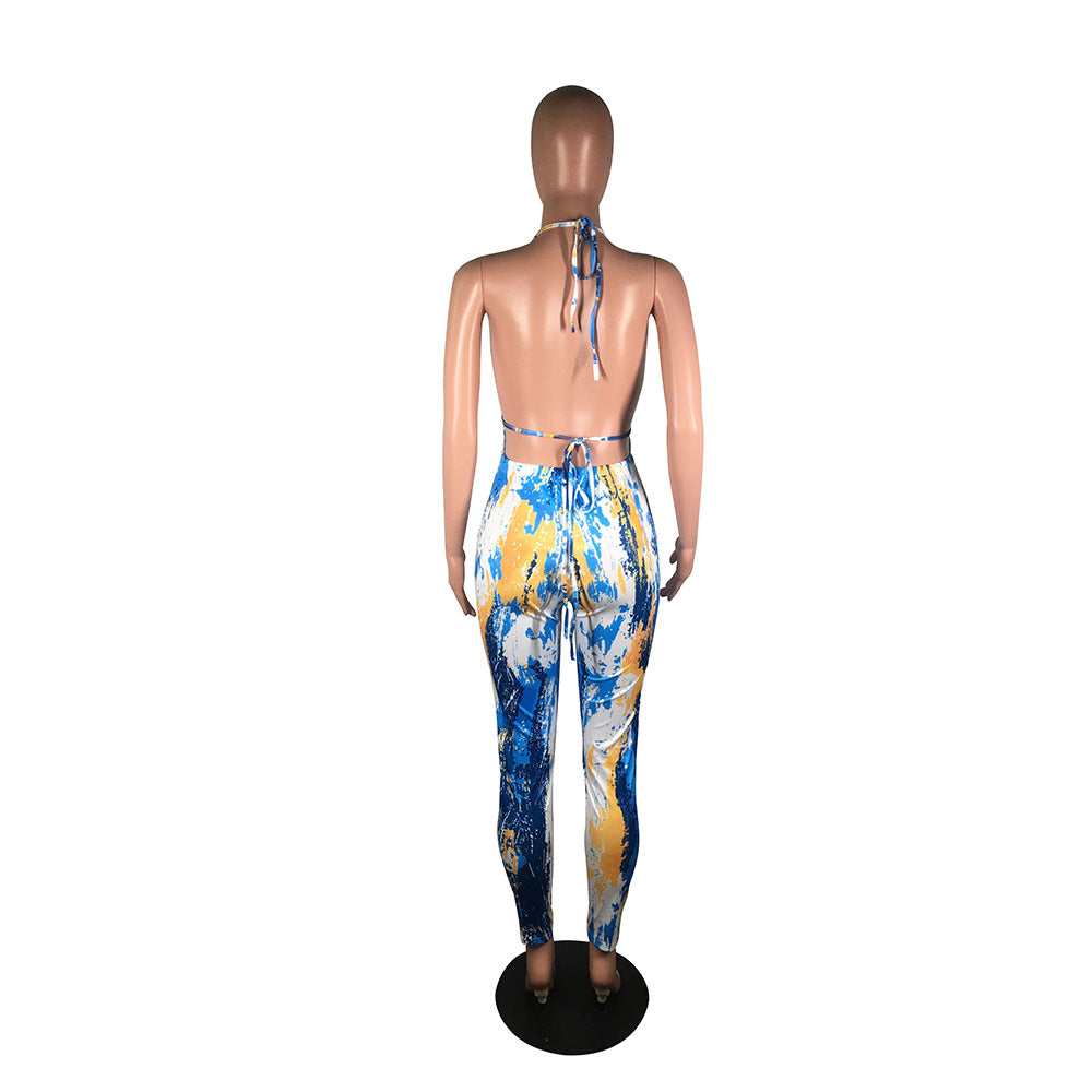 Women's Sexy Fashion Tie-Dye Tie-Up Two-Piece Trousers Set 14