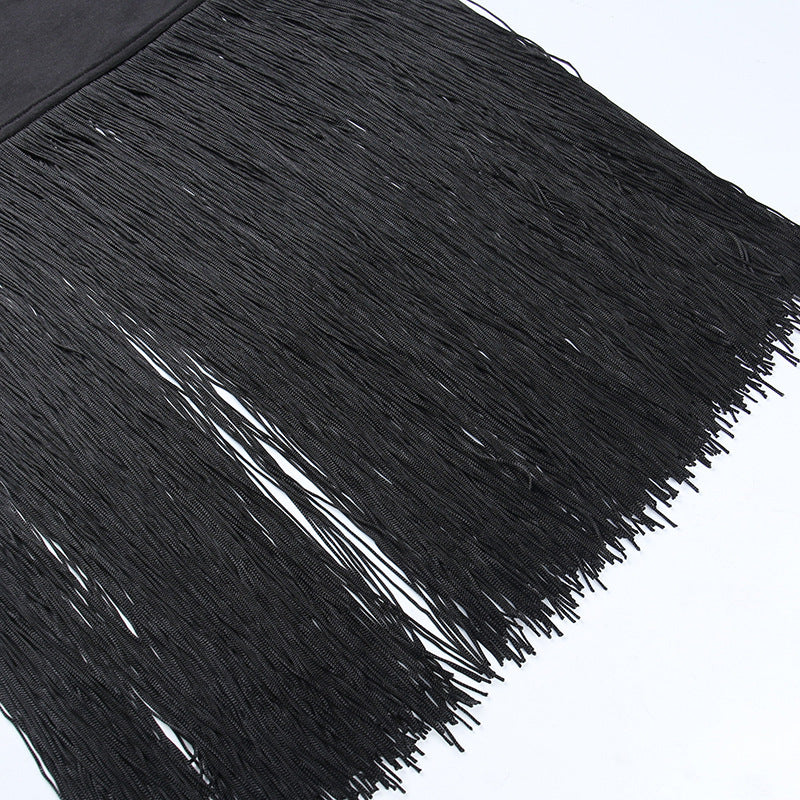 Women Summer Tassel Sexy Strapless Slit Dress 11