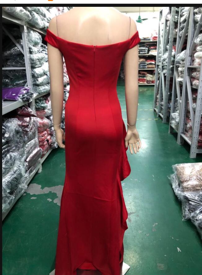 Elegant Off Shoulder Ruffled Slit Plus Size Beauty Long Formal Party Evening Dress 17