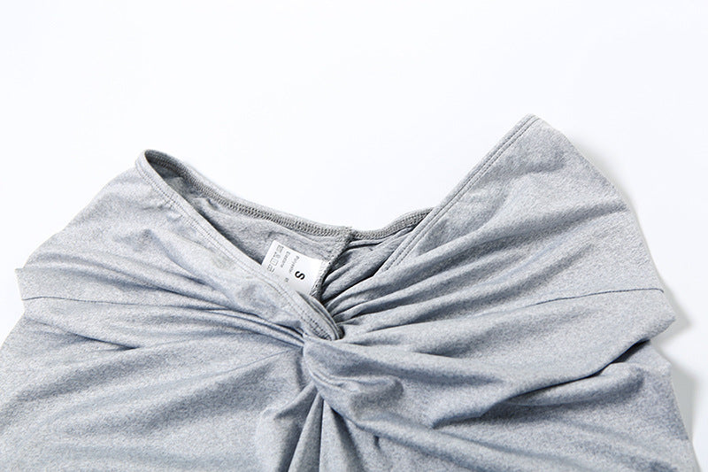 Spring Women Solid Round Neck Short Sleeve Bodysuit Sexy Slit Skirt Two-Piece Set 18