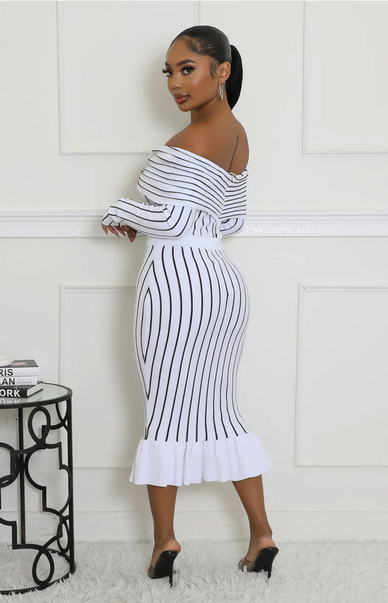 Women Off Shoulder Top and Skirt Two-Piece Set 6
