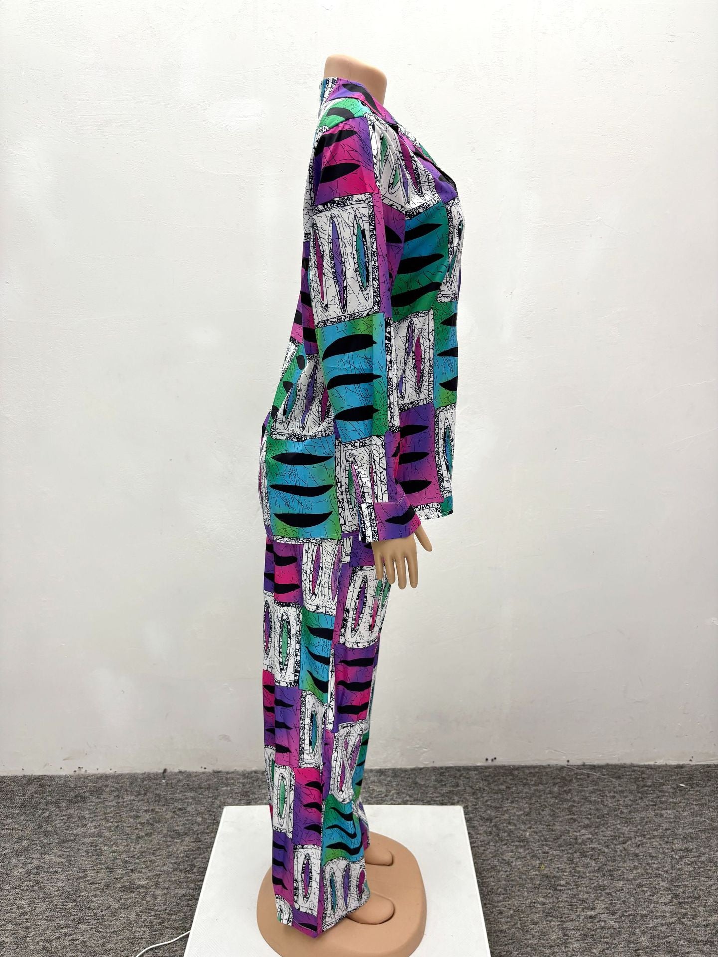 Women Africa Casual Print Long Sleeve Shirt and Pants Two-Piece Set 5