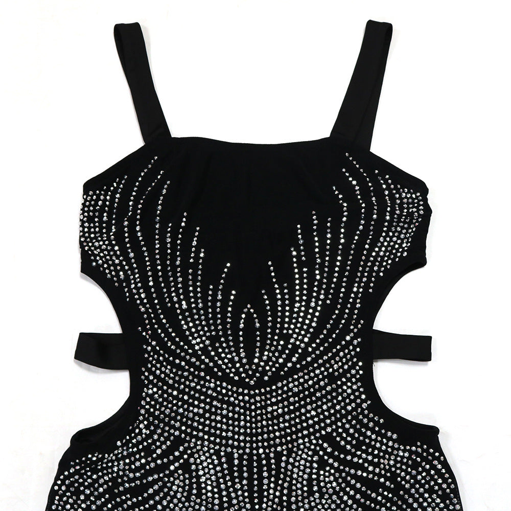 Women Sexy Halter Hollow Beaded See-Through Dress 11