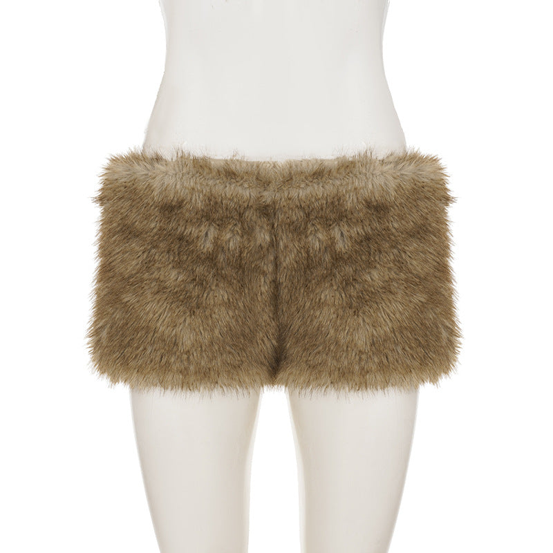 Women sexy fur solid shorts 7