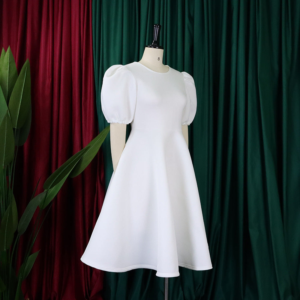 Women Round Neck Puff Sleeve Dress 36