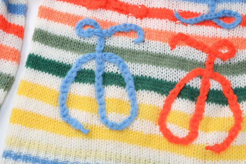 Women's Spring Rainbow Contrast Striped Sweater Women's Loose Pullover Knitting Shirt 12