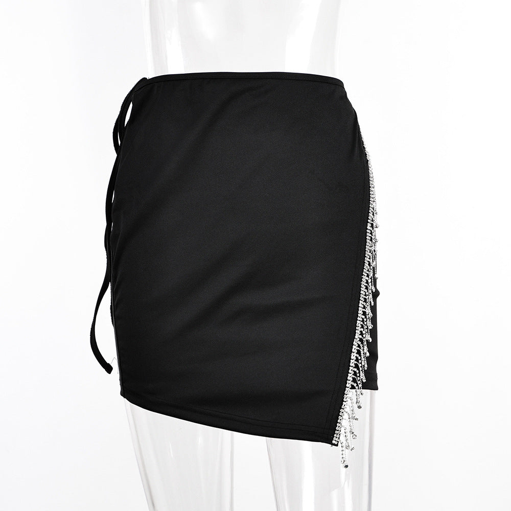 Women sexy rhinestone tassel Bodycon skirt 6