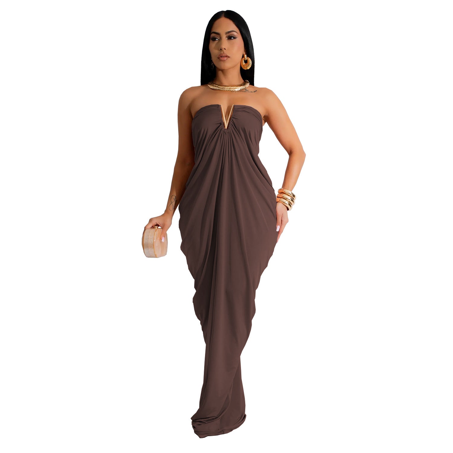 Women Solid Sexy V-Neck Dress 6