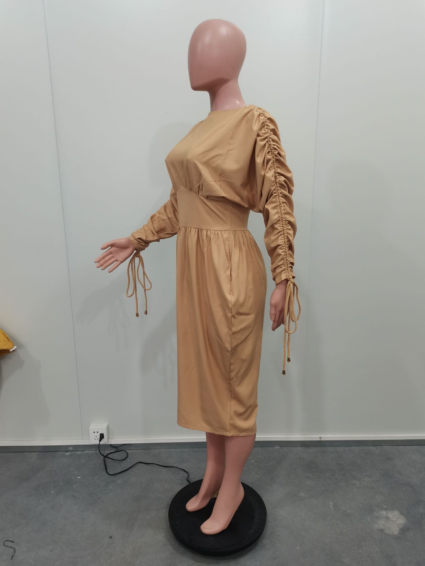 Women's Drawstring Long Sleeves Solid Color Pleated Dress 12