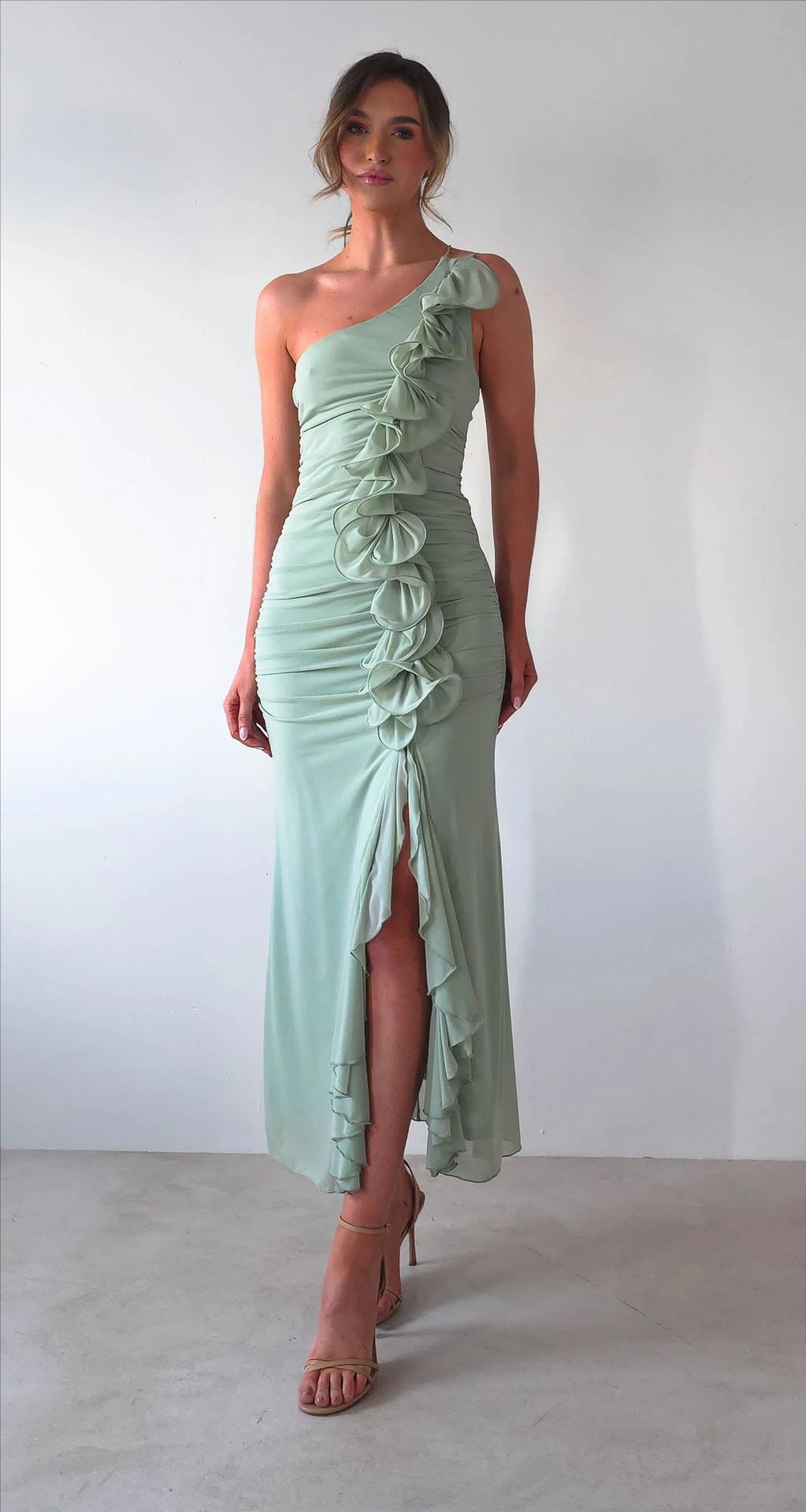 Summer Slash Shoulder Fashion Sexy Shirred High Slit Slim Dress 13