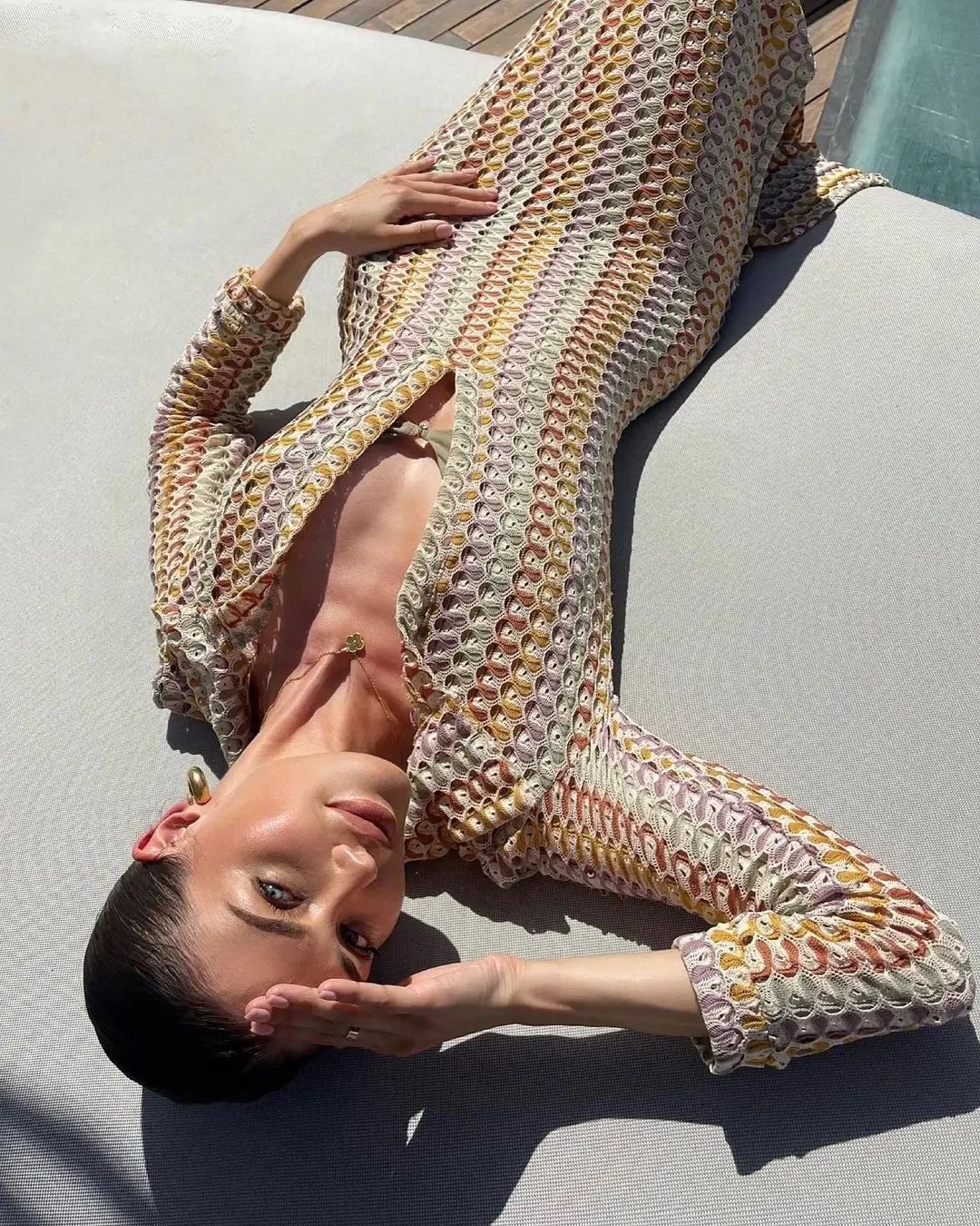 Contrast Lace Hollow Low-Slit Dress 4