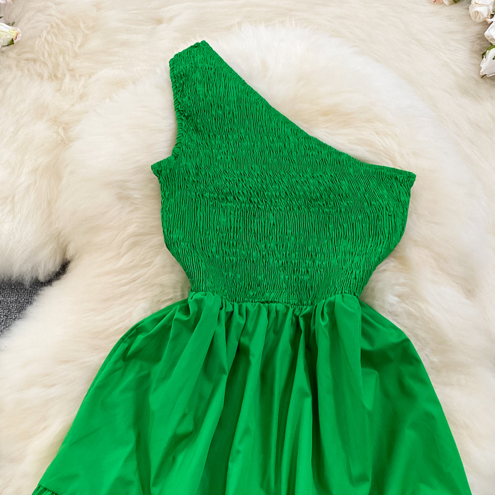 Retro Chic Sleeveless Slash Shoulder Slim Waist Slim Fit Beach Holidays A-Line Long Dress 48