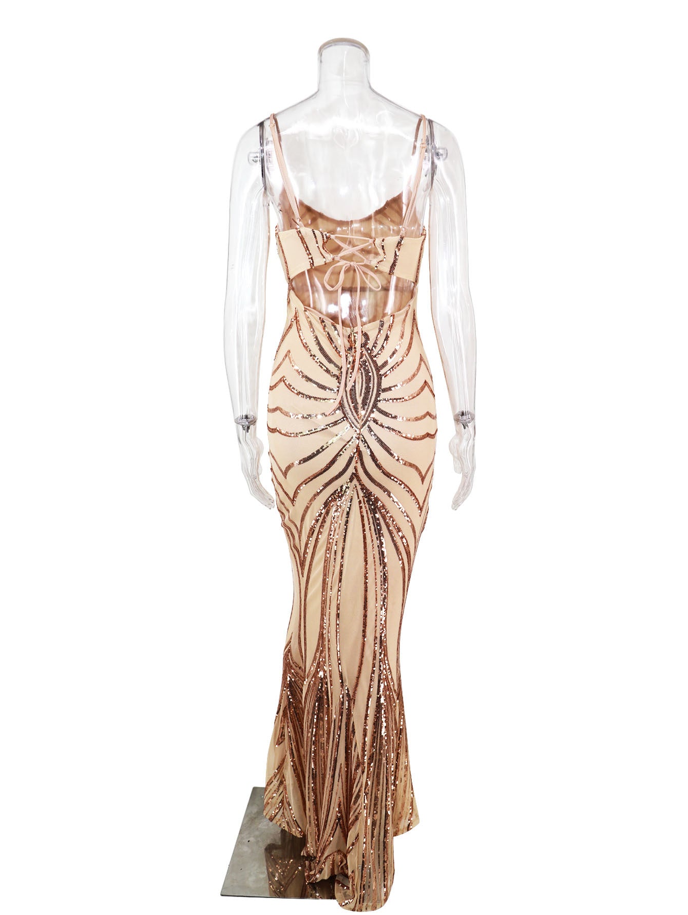 Sexy Low Back Sequin Long Dress Strap Stretch Dress 20