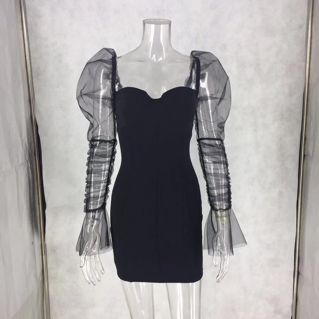 Women's Strapless Mesh Patchwork Bodycon Nightclub Dress 11