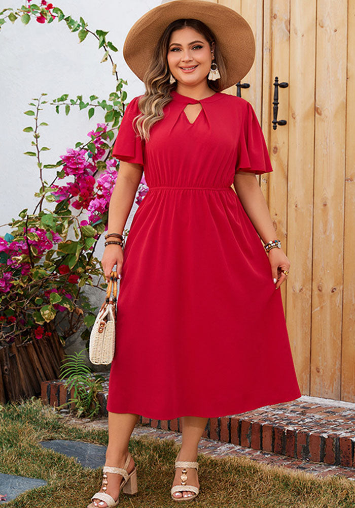 Solid Color Plus Size Slim Waist Chiffon Long Dress