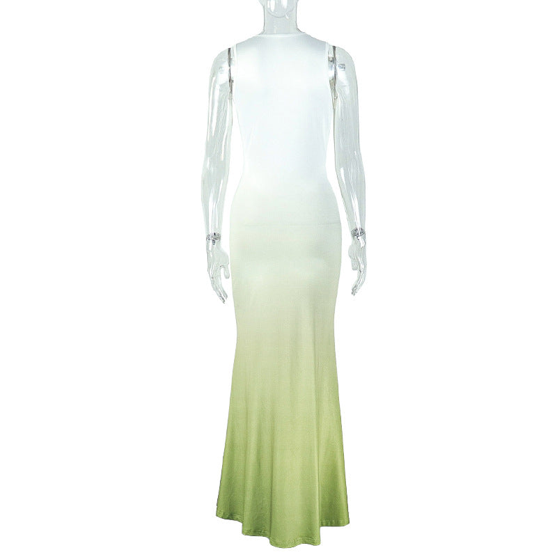 Women Gradient Sexy V Neck Sleeveless Dress 6