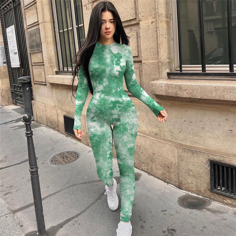 Women Fall and Winter Printed Long Sleeve Sports Jumpsuit 6