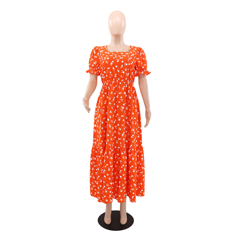 Women Square Neck Puff Sleeve Floral Dress 6