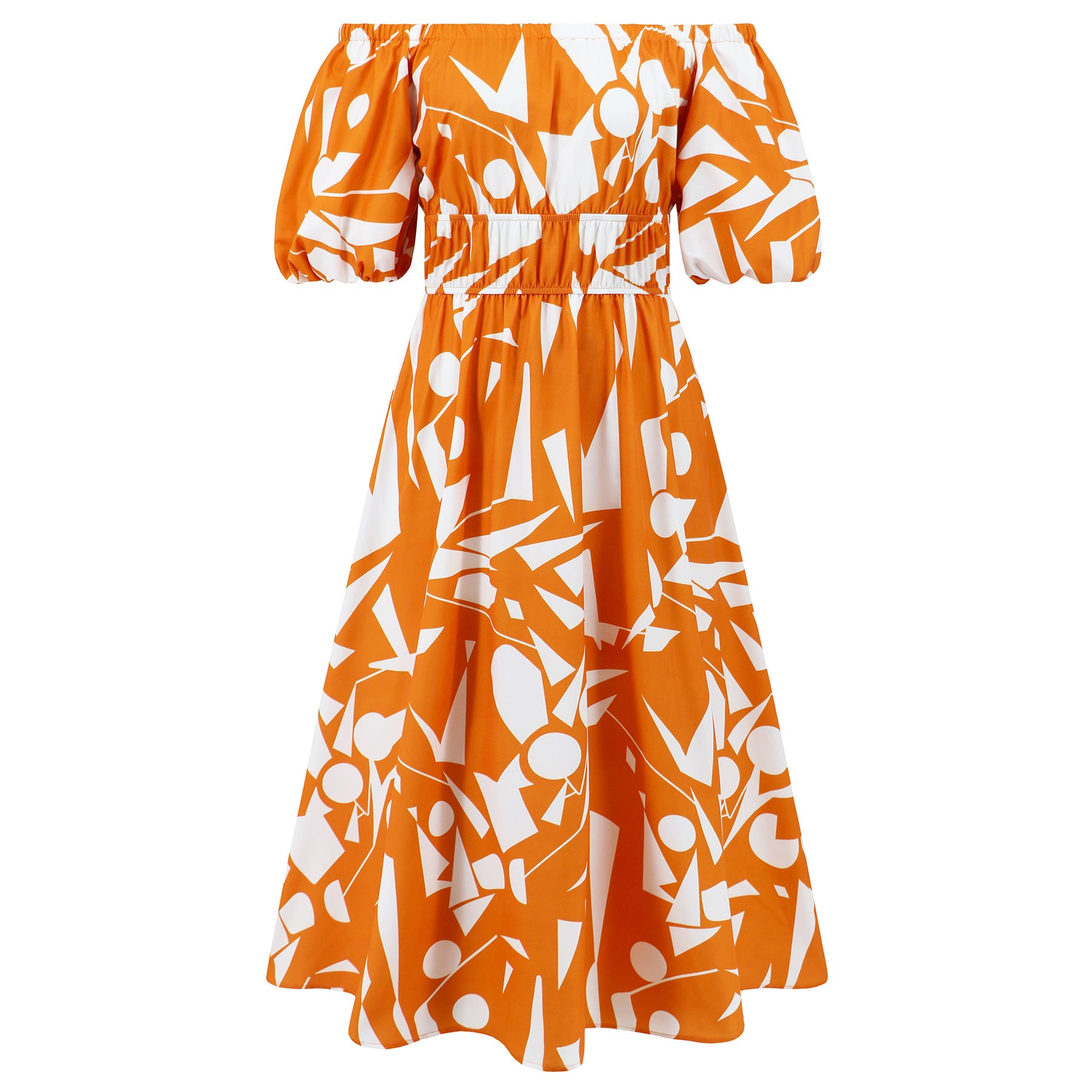 Sexy Off Shoulder Puff Sleeve Printed Casual Fashion Swing Chic Dress 10