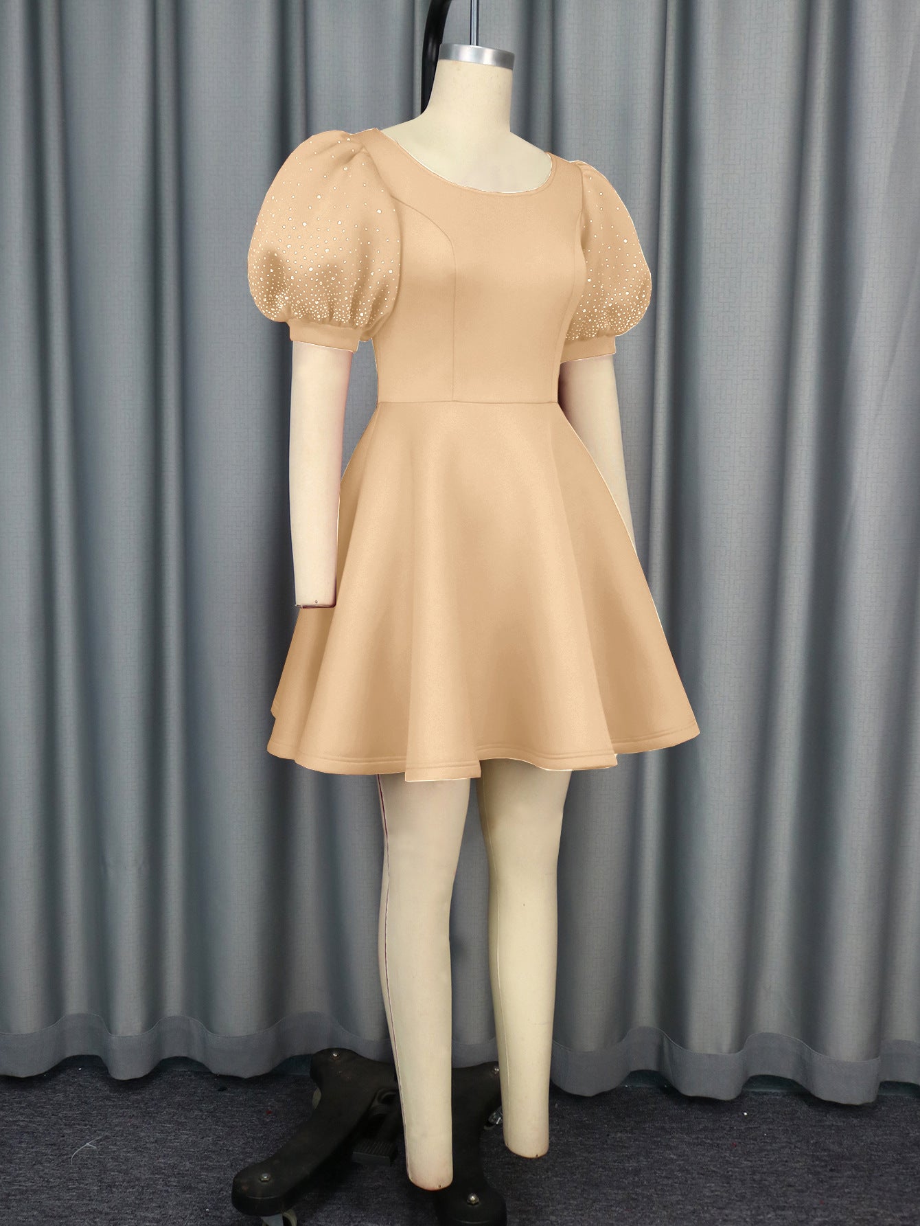 Women Beaded Puff Sleeve Formal Party Evening Dress 13