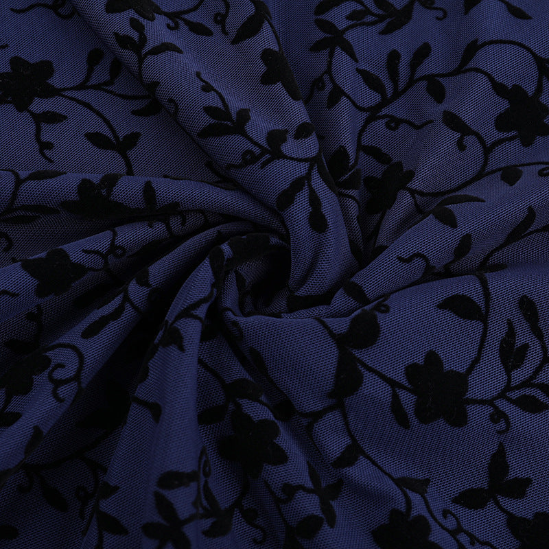 Mesh Flocked Print Long-Sleeve Chic Short Dress 13