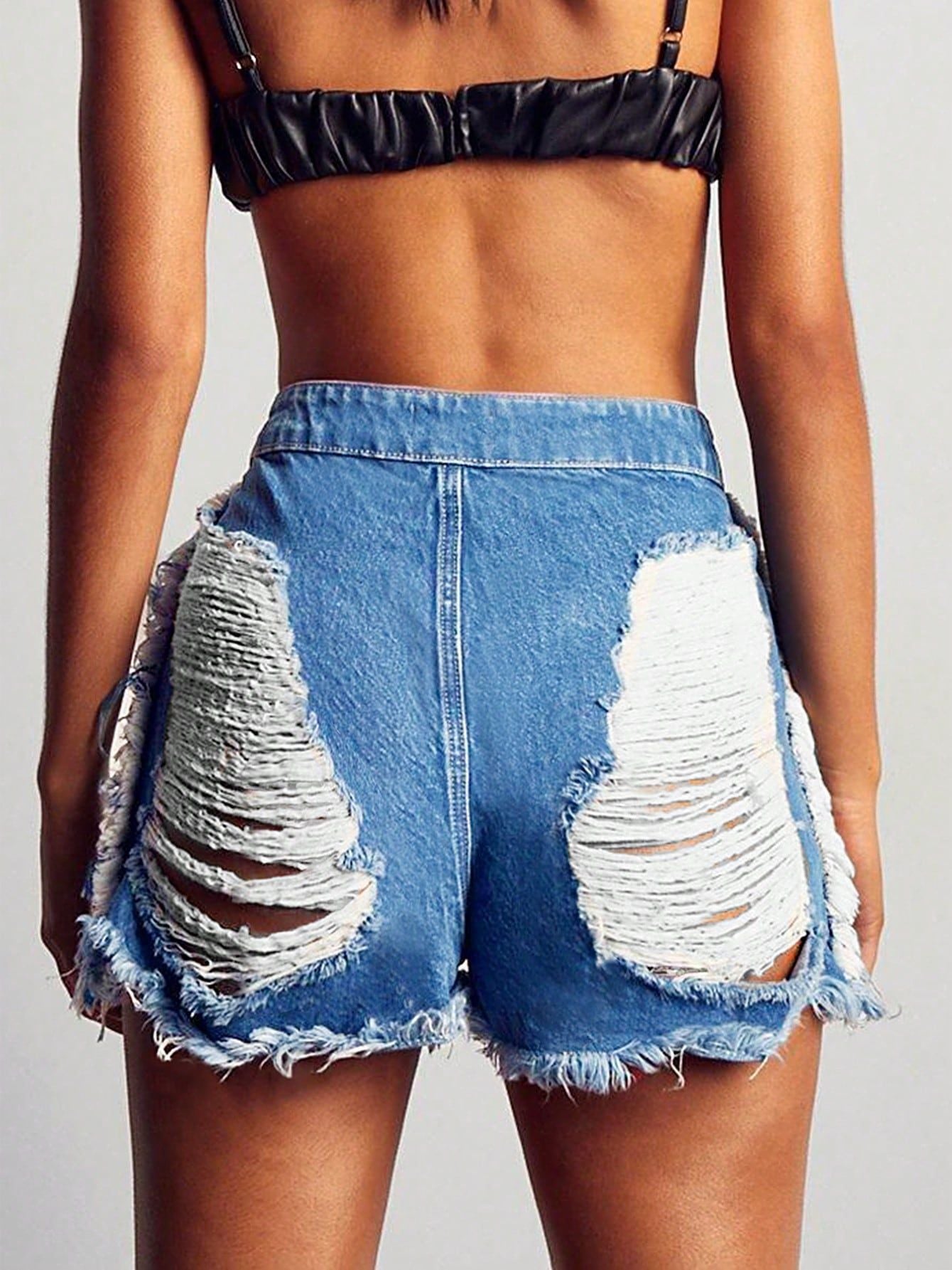 Street Ripped Cutout Fringe Denim Shorts 3