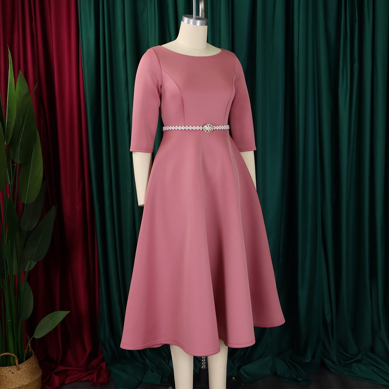 Autumn Winter Solid Color Elegant A-Line Chic Evening Dress 10