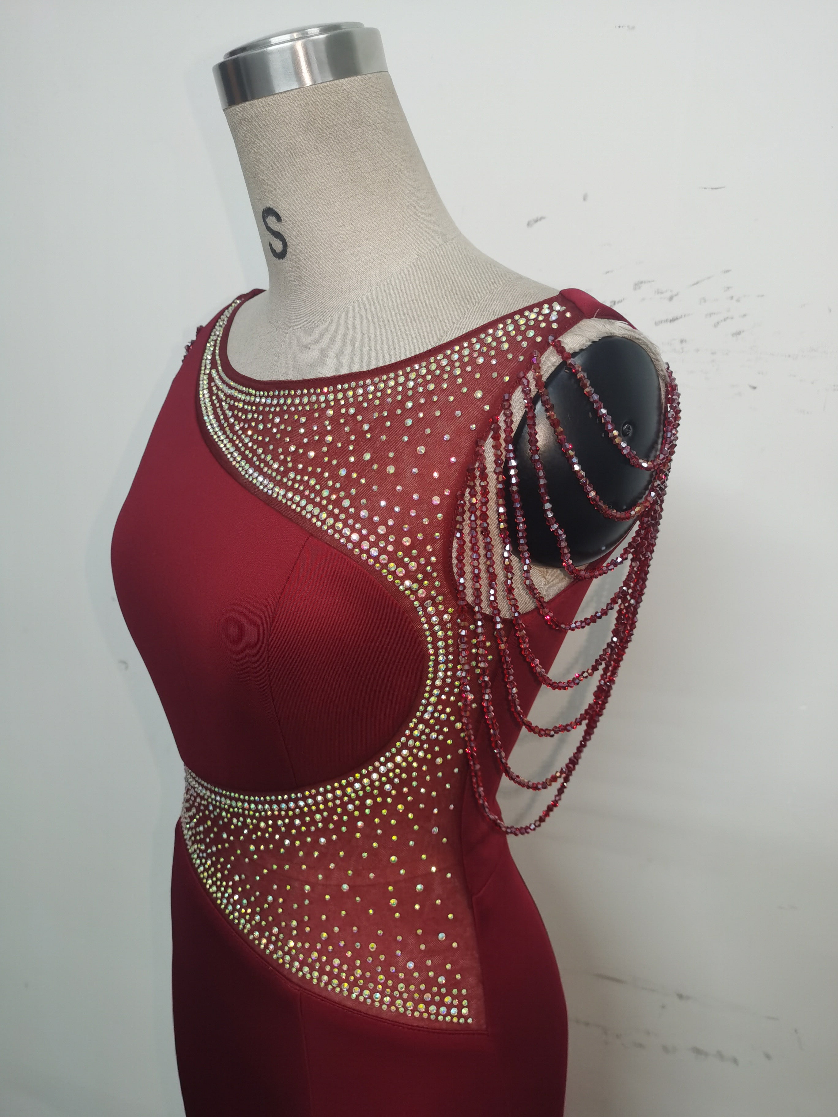 Women Beaded See-Through Mesh Split Evening Dress 29